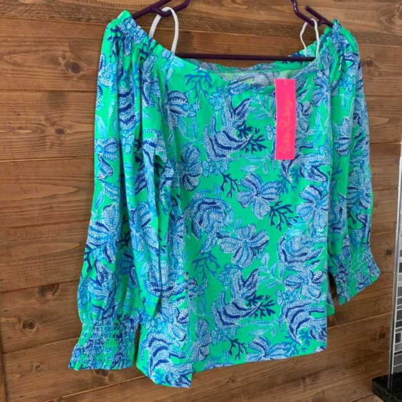Lessa Off-The-Shoulder Top Cabana Green Keepin It Reel - Picture 4 of 5